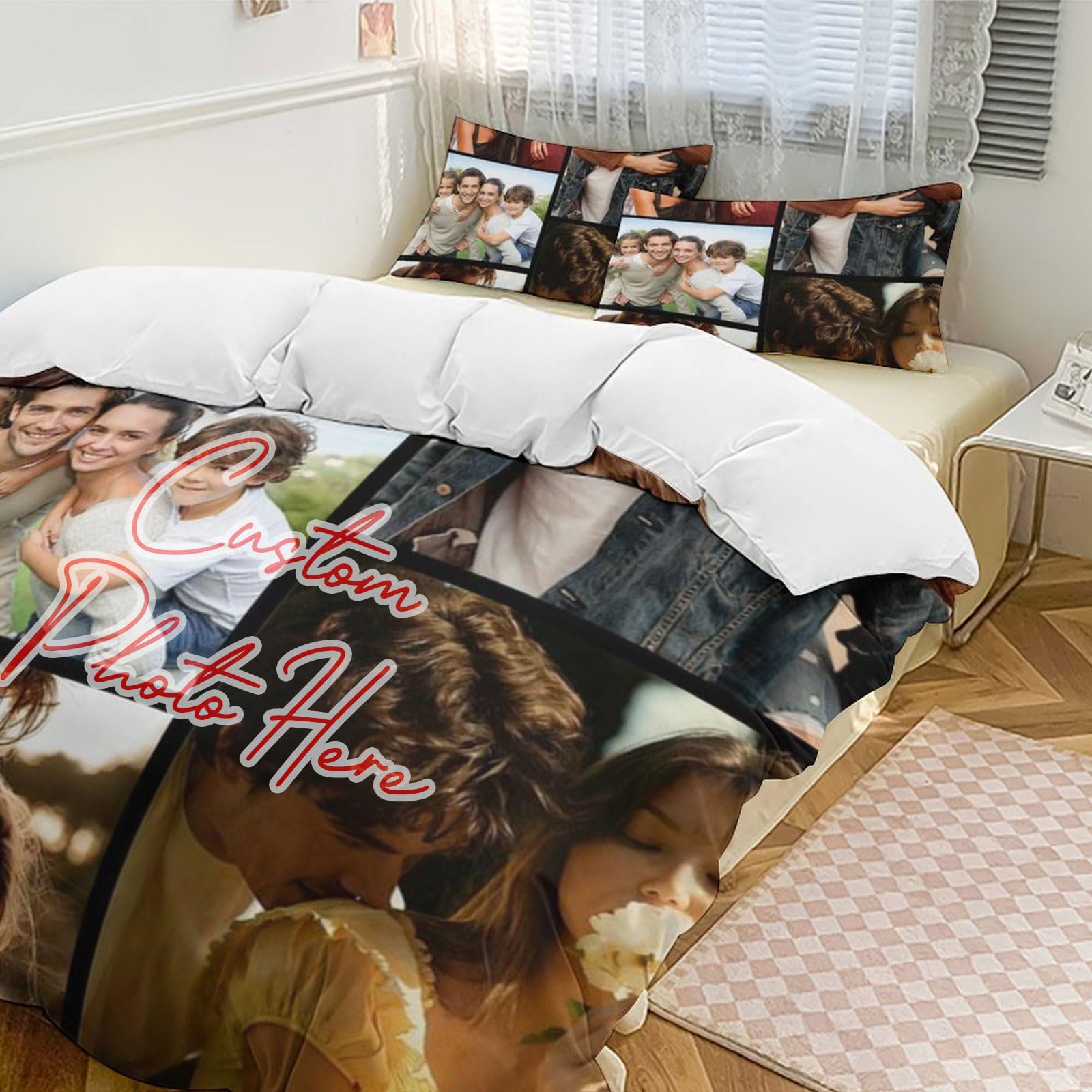 Personalised Bedding Set with Photo & Text, Custom Photo Duvet Cover and Pillowcases, Various Sizes, For Family, Kids & Friends, Ideal for Birthdays, Valentine's Day, Father's Mother's Day (5 photos)