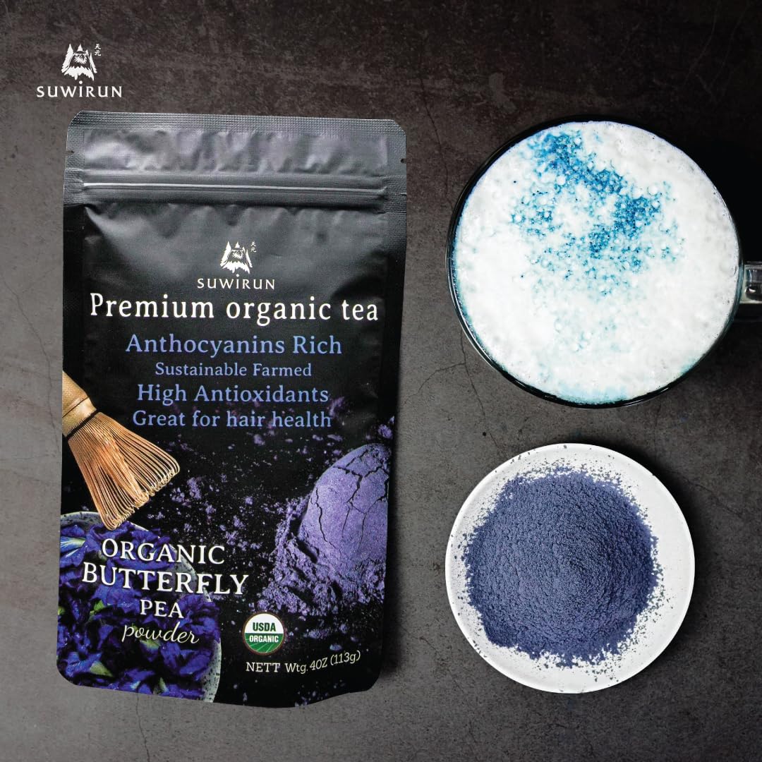 Suwirun Organic Butterfly Pea Powder 4oz – Natural Blue Tea & Superfood – Perfect for Color-Changing Drinks, Baking & Lattes – Premium Thai Herb