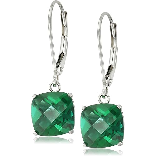 10k Gold Cushion-Cut Checkerboard Gemstone Leverback Earrings