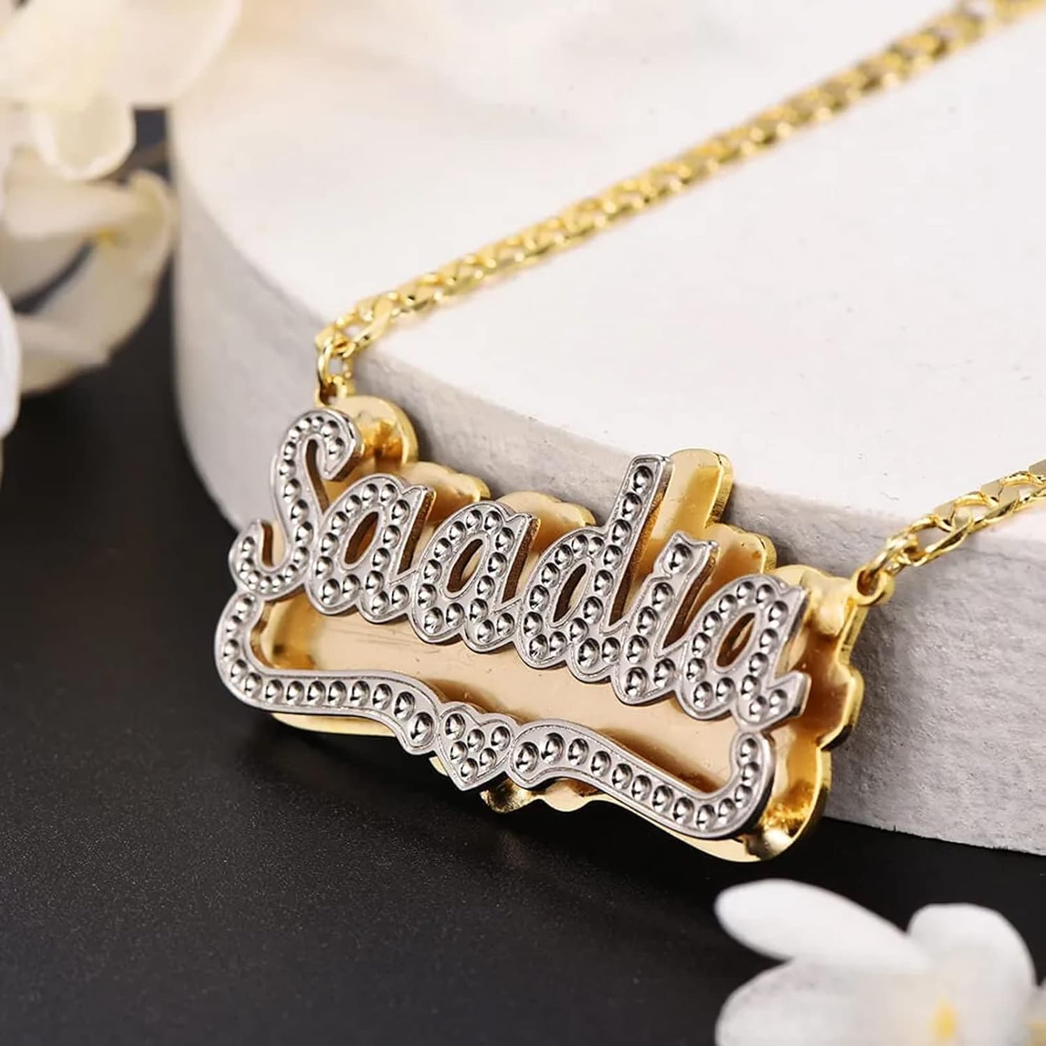 Gemiac Custom Name Necklace Personalized 18K Gold Plated Nameplate Necklace with Heart Crown Unisex Customized Jewelry Gifts for Women Men Girls Boys