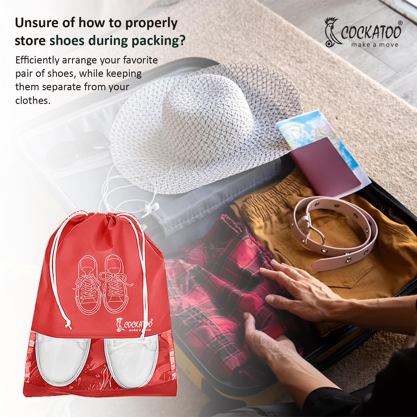 Cockatoo Bolsa de zapatos para viajes y almacenamiento, para mujeres y hombres, bolsa de almacenamiento de zapatos de viaje, bolsa organizadora de almacenamiento de zapatos, paquete de 6 bolsas para