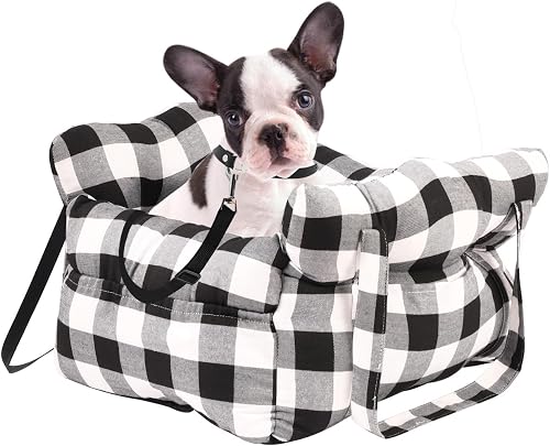 Wangda Small Dog Car Seat Up to 15lbs - Pet Travel Bed Booster with Storage, Saf