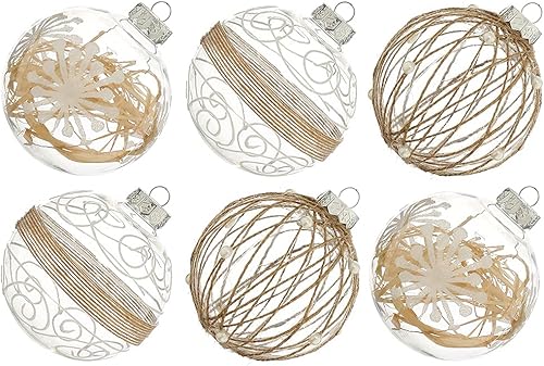 Miniatura 16 de XmasExp - Juego de adornos de bola de Navidad, 2.76 pulgadas, grandes, inastillables, transparentes, con brillantina, decoración de árbol de Beige