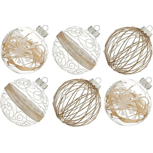XmasExp Christmas Ball Ornaments Set, Farmhouse Shatterproof Christmastree Decorations,6ct Large Plastic Hanging Ornaments,100mm/4,Neutral