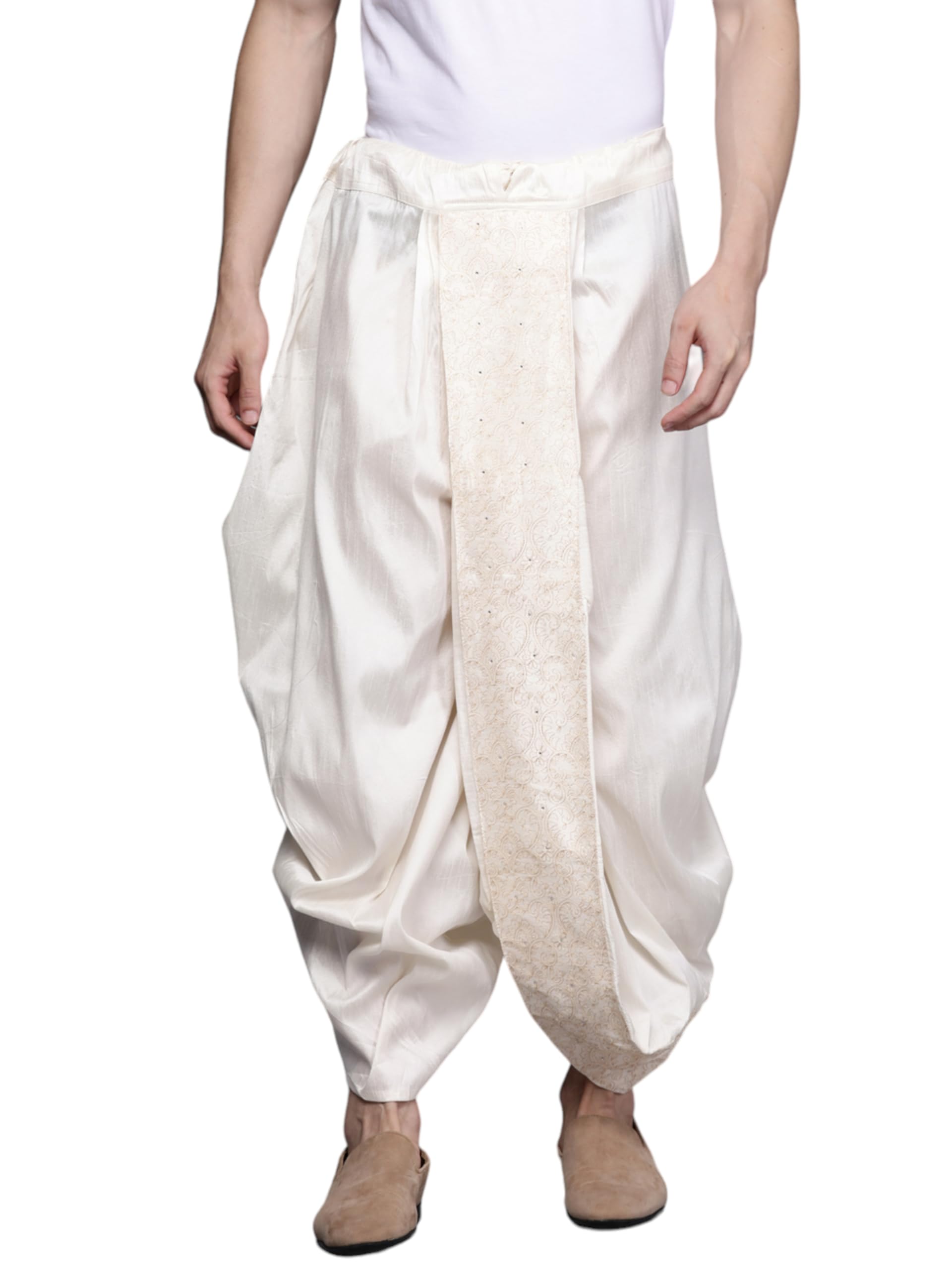 manyavar Men's Embroidered Art Silk Readymade Stiched Dhoti (1pc)-picture-18