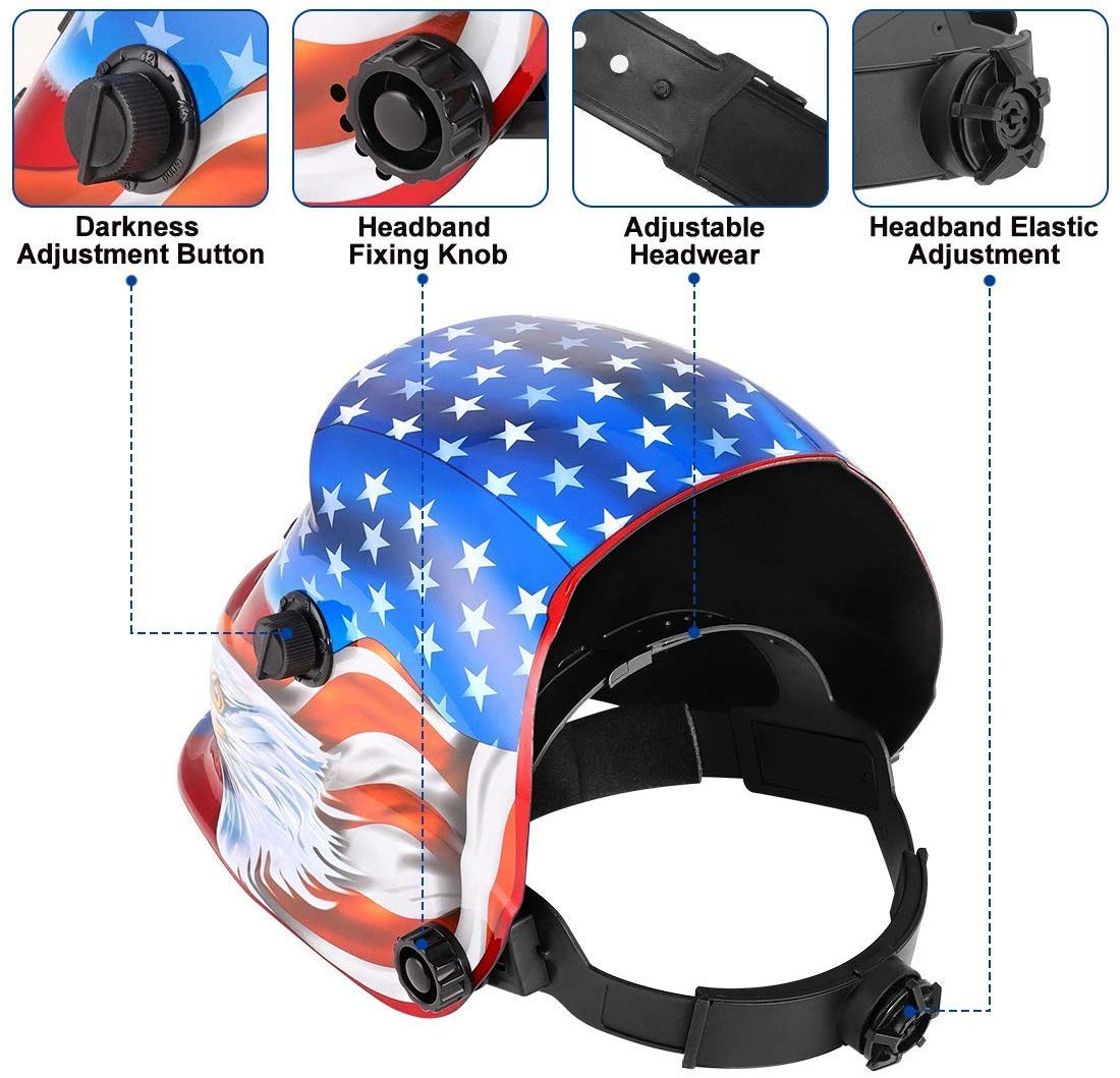 Casco per saldatura, maschera per saldatura, casco per saldatura solare automatico per applicazioni MIG/MAG/TIG/rettifica/saldatura ad taglio al plasma - Certificato CE/RoHS