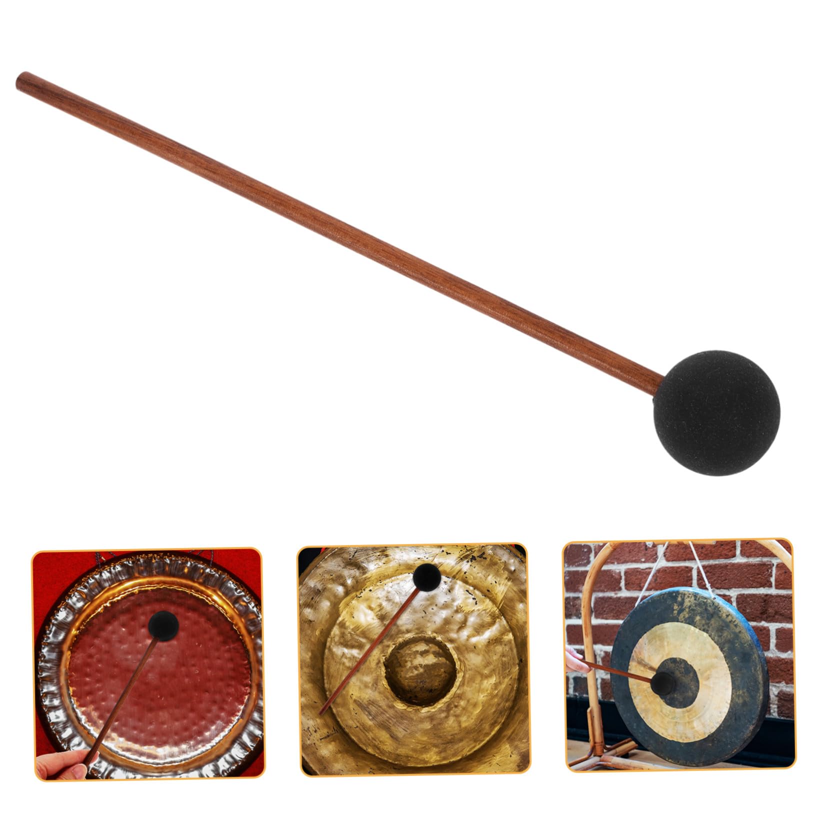 Hemobllo Mazza per Gong con Impugnatura in Legno e Testa in Silicone Nero, Effetto Suono Balena per Insegnamento Musicale e Occasioni Musicali