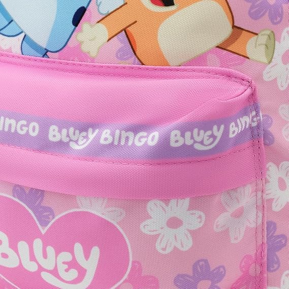 Bluey Girls Backpack – Lilac Toddler Backpack Bingo, Heart Print, Kangaroo Pocket & Padded Straps – Kids School Bag Ages 2-7 Years – Official Merchandise (Pink)