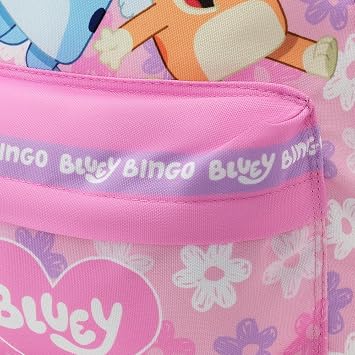 Bluey Girls Backpack – Lilac Toddler Backpack Bingo, Heart Print, Kangaroo Pocket & Padded Straps – Kids School Bag Ages 2-7 Years – Official Merchandise (Pink)