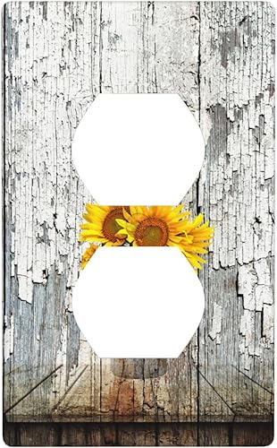 Placa de pared rústica de casa de campo, placa de interruptor de enchufes eléctricos, placa frontal decorativa de girasol vintage para baño,