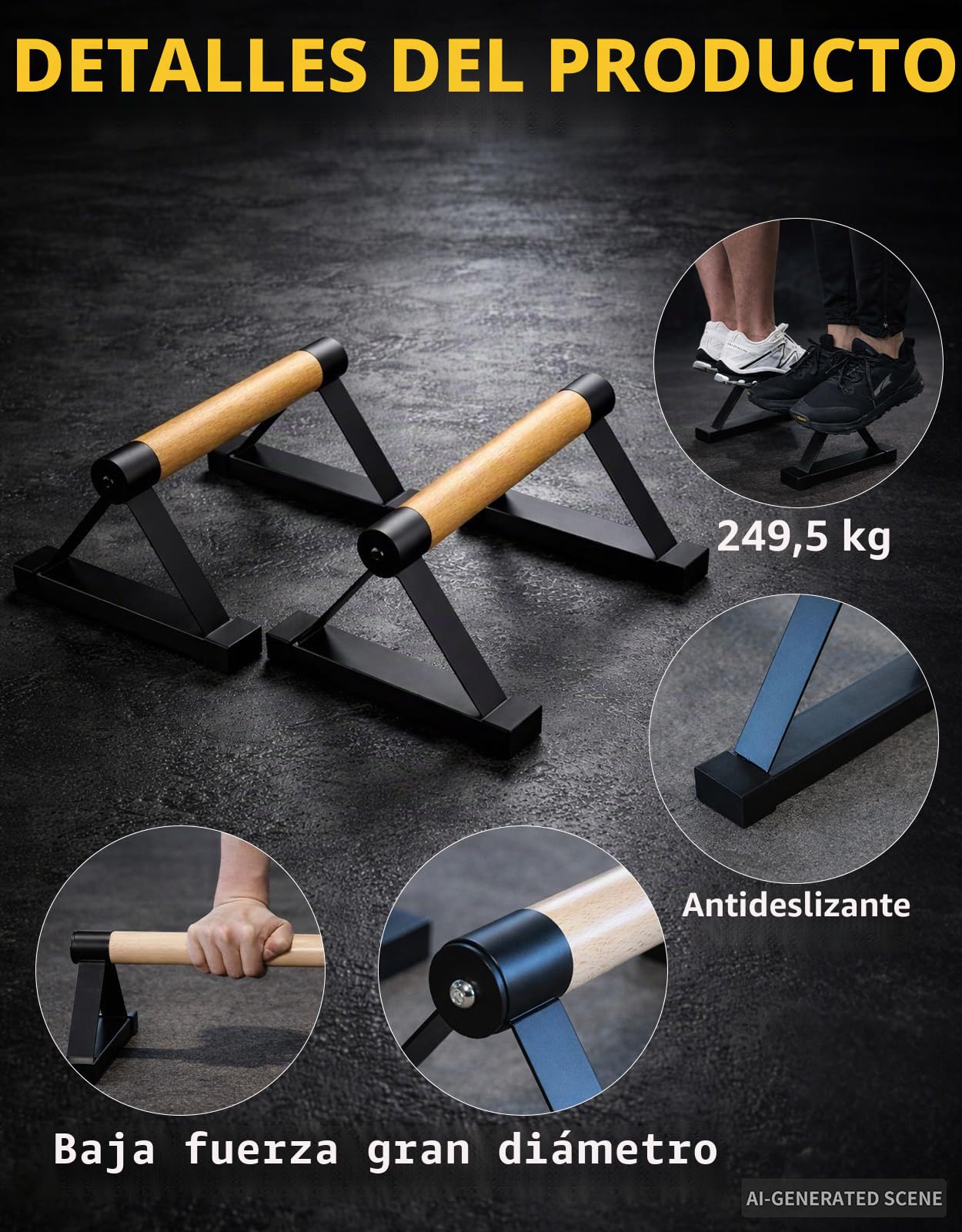 Juego de barras de apoyo para flexiones de madera, 2 piezas de agarres para flexiones de madera de haya con barras antideslizantes para paracalistenia, entrenamiento de fuerza y entrenamiento de