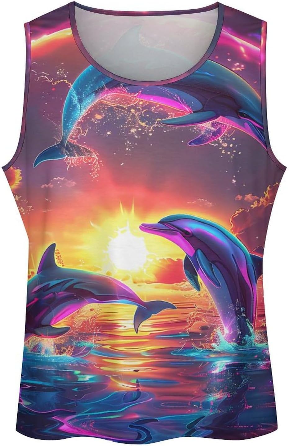 Beautiful Dolphins Sunset Novelty Men's Vest Tank Top Gym Muscle Tee Fitness Sleeveless T-Shirt image 4