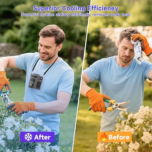 Miniatura 6 de Ventilador de cintura portátil con 5 velocidades, flujo de aire fuerte de 16000 RPM, ventilador de cuello manos libres recargable de 10000 mAh con