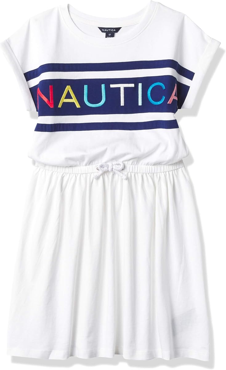 Girls' Short Sleeve Jersey Tee Dress with Elastic Cinched Waist, Fun Designs & Colors
