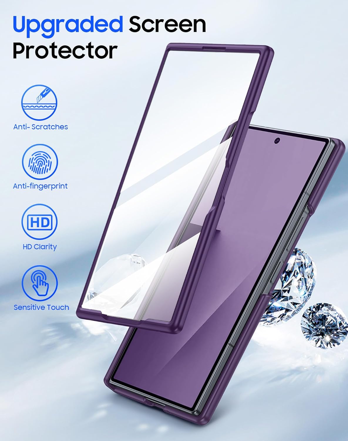 for Samsung Galaxy Z Fold 7 Case with Screen Protector & Built-in Hinge Protection, Skin Feel Ultra Thin Stylish Translucent Matte PC, Wireless Charging Durable Shockproof Cover for Z Fold 7-Purple - Image 3