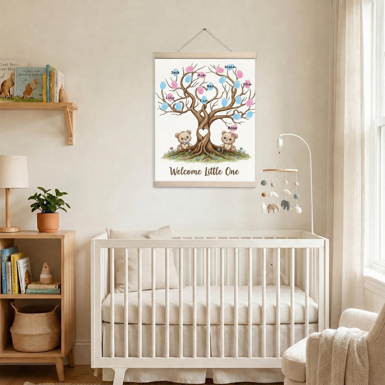 Gender Reveal Decorations Fingerprint Tree Canvas Guestbook, 12x15 Party Sign-in Keepsake Wall Art with Pink & Blue Ink Pads, Teddy Bear Baby Shower Games Guest Book Alternative
