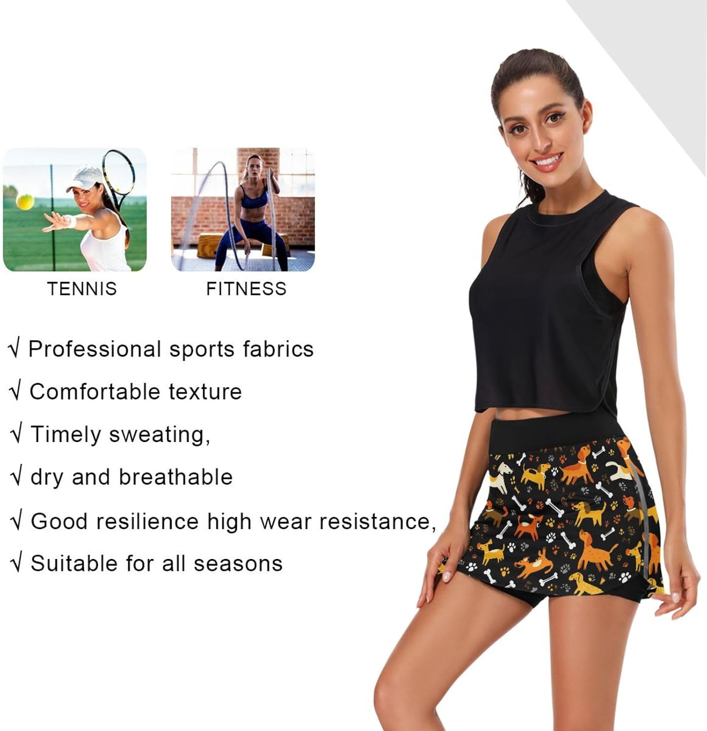 Plaaee Athletic Tennis Golf Skorts Skirts Dogs Prints Women Workout Sports Skirts S