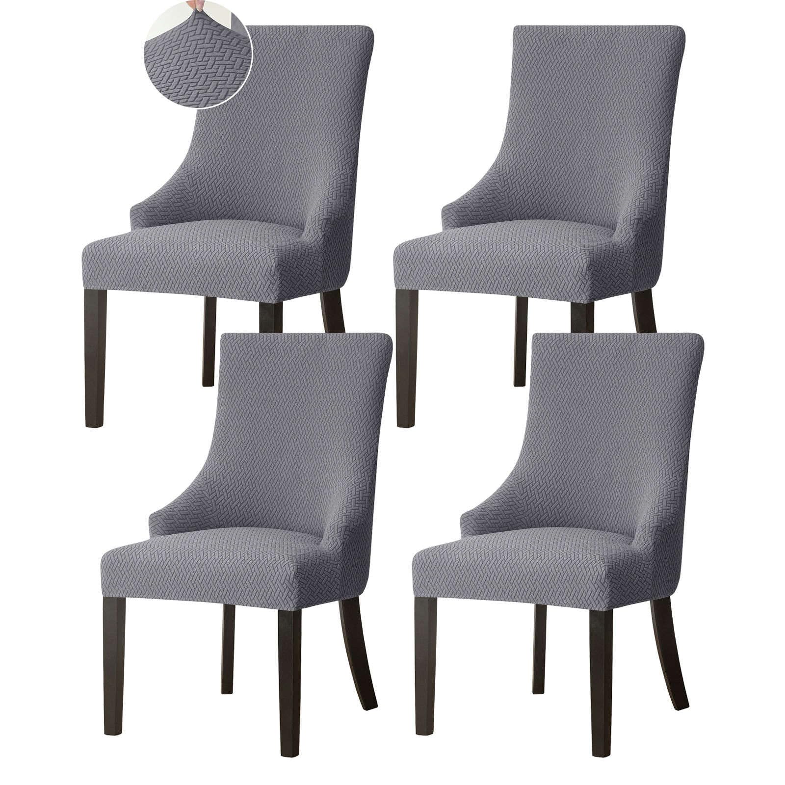 JHLD Stretch wingback side chair slipcover, Jacquard armless wingback chair cover Removable Washable Soft Spandex sloping Armchair Covers With Elastic Bottom For Dining Room-dark grey-4 Piece