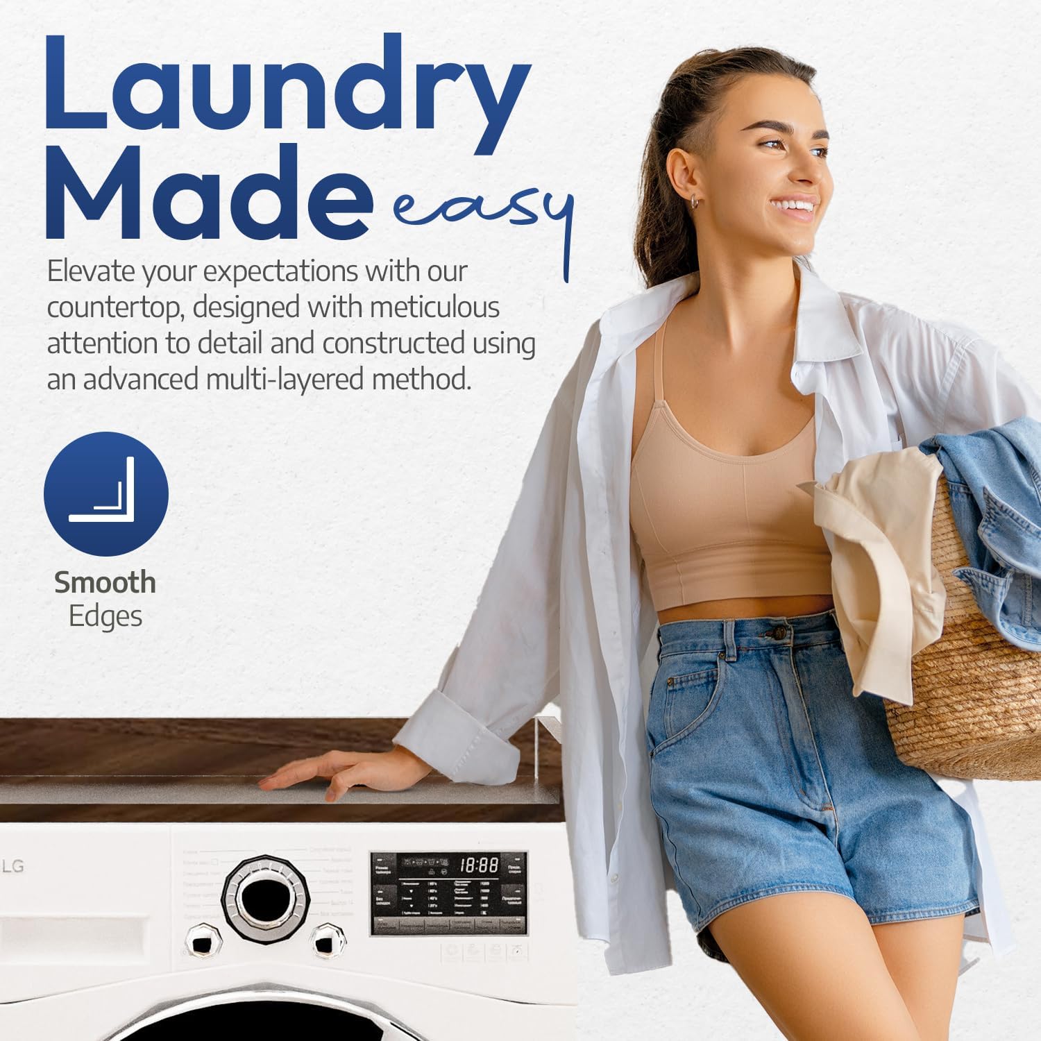 OfficeSimpli Washer Dryer Countertop, Made in USA, Non-Slip Pads, Laundry Room Wood Topper, Washer Dryer Cover for Top, Laundry Countertop, Laminate Finish (California Walnut, Standard (27.5" x 54"))