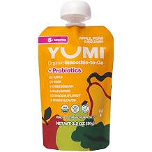 YUMI Organic Smoothie-To-Go Pouches for Kids - Apple Squash & Pear Fruit Smoothie | No Added Sugar, Dairy Free, Probiotic | Immunity Blend | Toddler & Baby Snack Pack | Healthy Kids Smoothies | 32 Pack