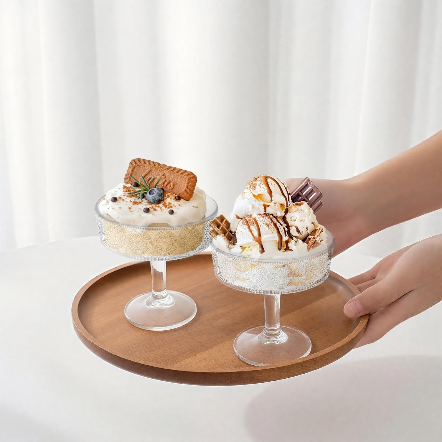 6 Pieces Clear Trifle Bowl with Pedestal, 6.68 OZ (190 ML) Small Glass Dessert Bowls Footed Serving Modern Design, Crystal Trifle Dish Stand Centerpiece for Ice Cream Salad Fruit Cakes Party