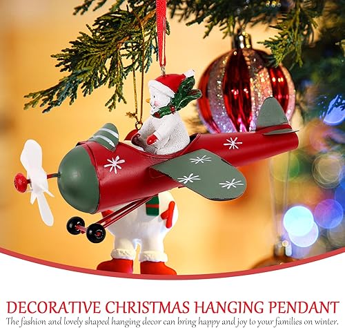 Miniatura 4 de Amosfun Adornos de Papá Noel de Navidad, figuras de Papá Noel piloto en avión, colgante colgante de avión volador, decoración de árbol de Navidad