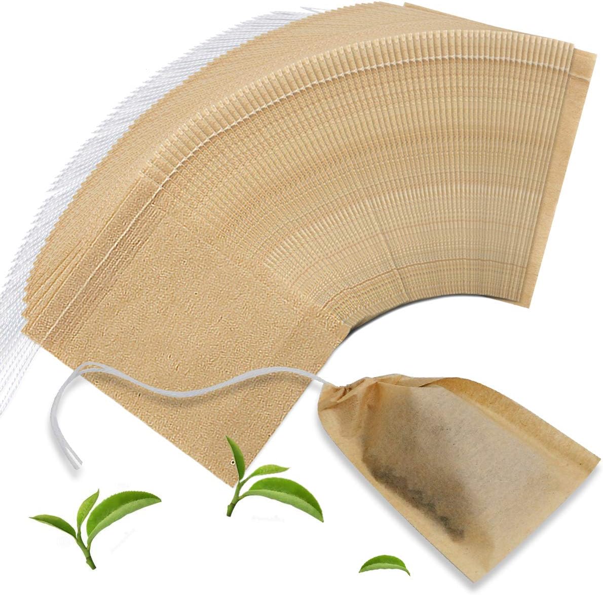 Nexxxi 300 Pcs Disposable Tea Filter Bags, Unbleached Paper Tea Bag with Cotton Drawstring for Loose Leaf Tea and CoffeeSafe Strong Penetration(2.3" x 3.14")