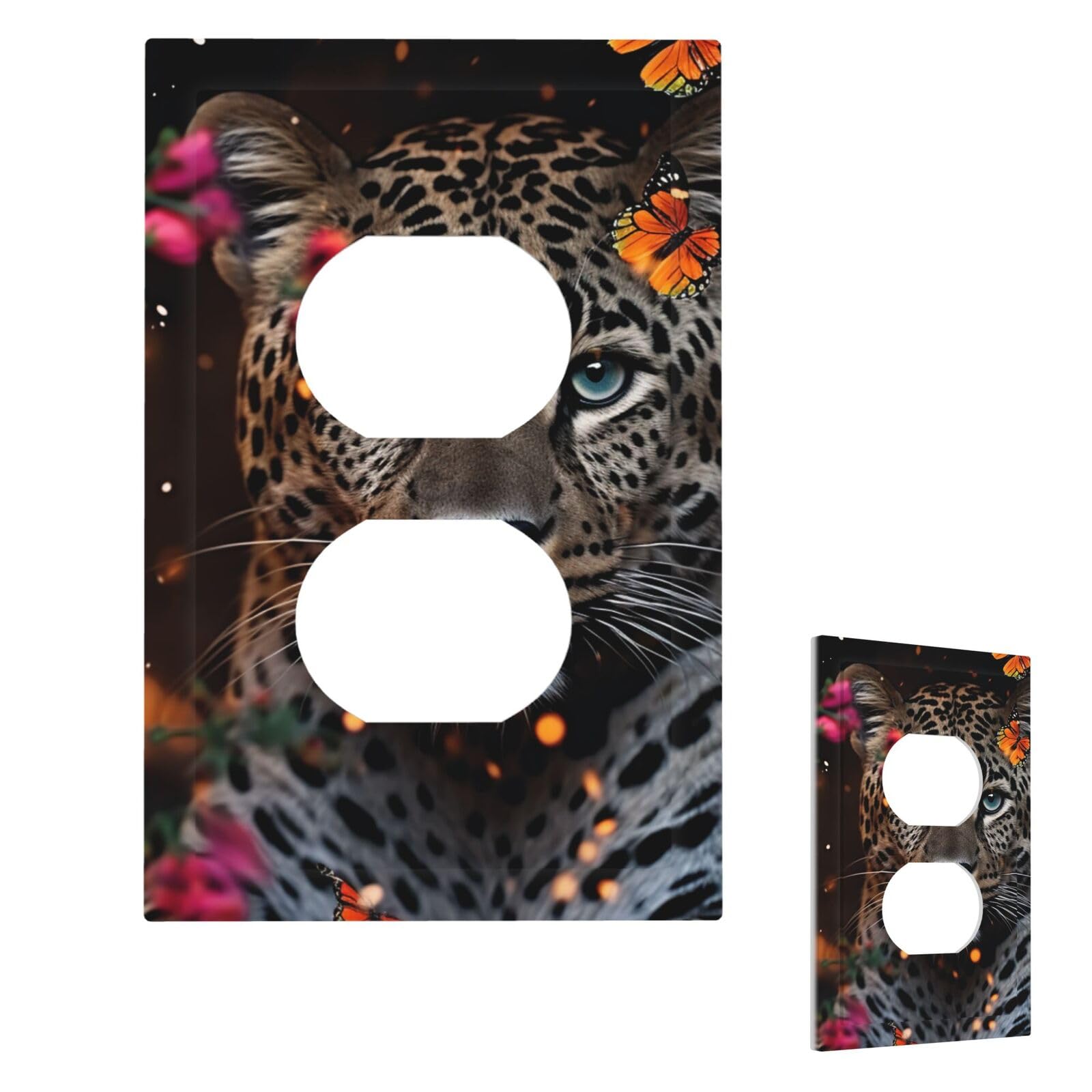 Fekiloot Duplex Leopard And Butterfly Wall Plate Cover Modern Decorative 1 Gang Light Switch Cover Unbreakable Receptacle Outlet Covers For Living Room Bedroom Home Decor