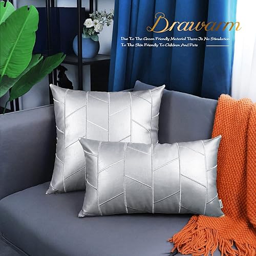 Miniatura 7 de BRAWARM Fundas de almohada de piel sintética de 20 x 20 pulgadas, fundas de almohada de cuero plateado, paquete de 2, almohadas decorativas de cuero