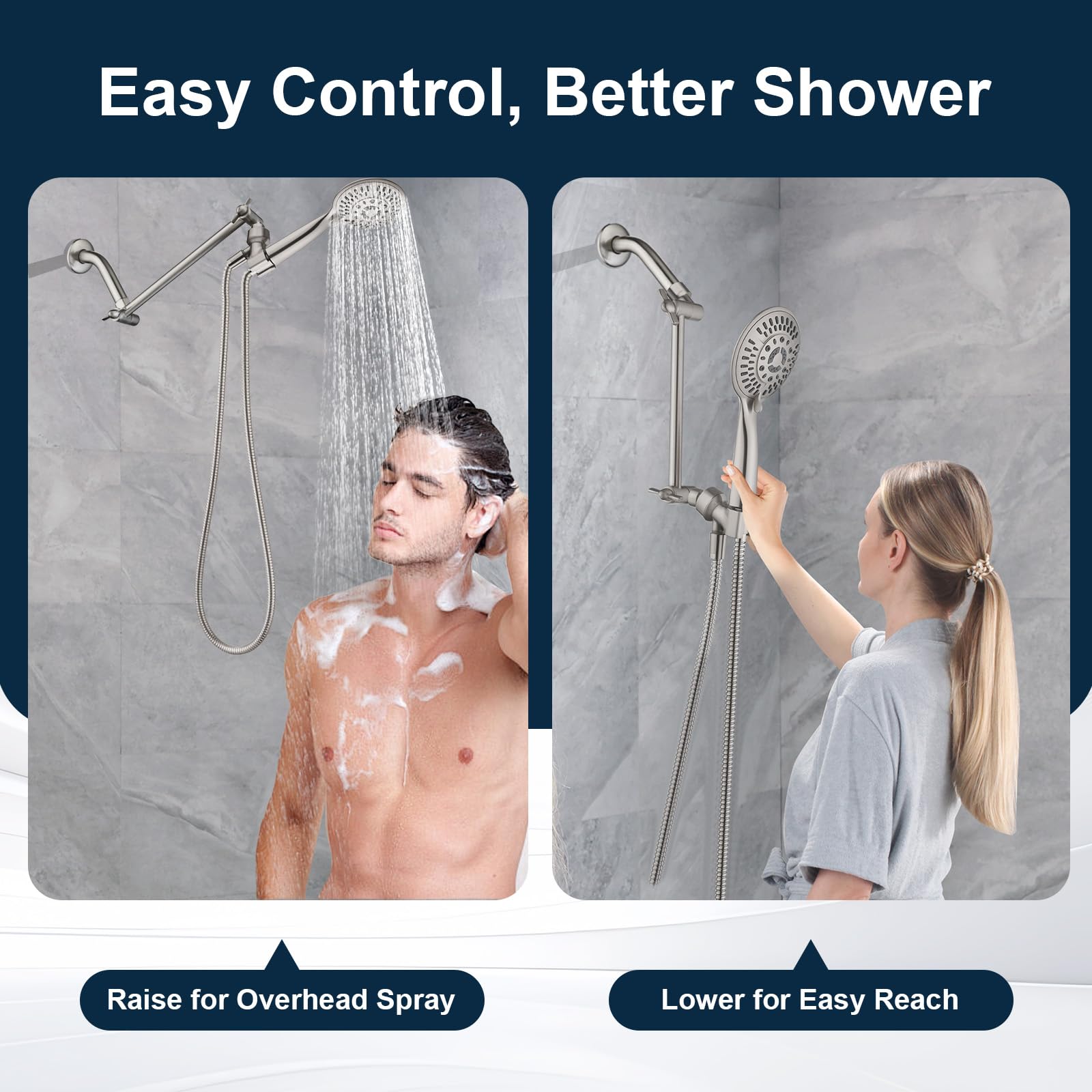 BRIGHT SHOWERS Brazo alargador de latón para ducha de lluvia y de mano, 25 cm de longitud universal, altura y ángulo ajustable, níquel cepillado