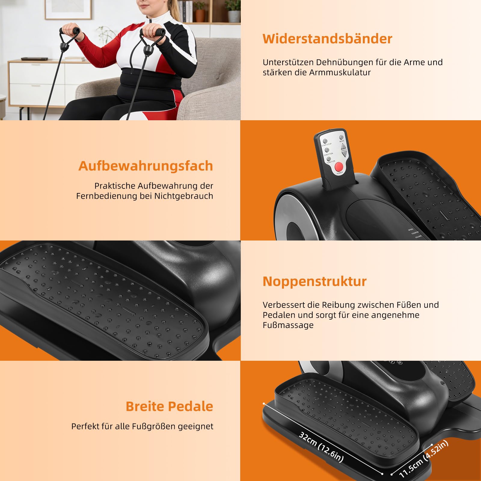 EVOLAND Mini Ellipsentrainer Sitzend, Elektrischer Crosstrainer im Sitzen Klein für Sanfte Übungen, Leise und Kompakt, mit Fernbedienung, LCD Display, 12 Geschwindigkeit