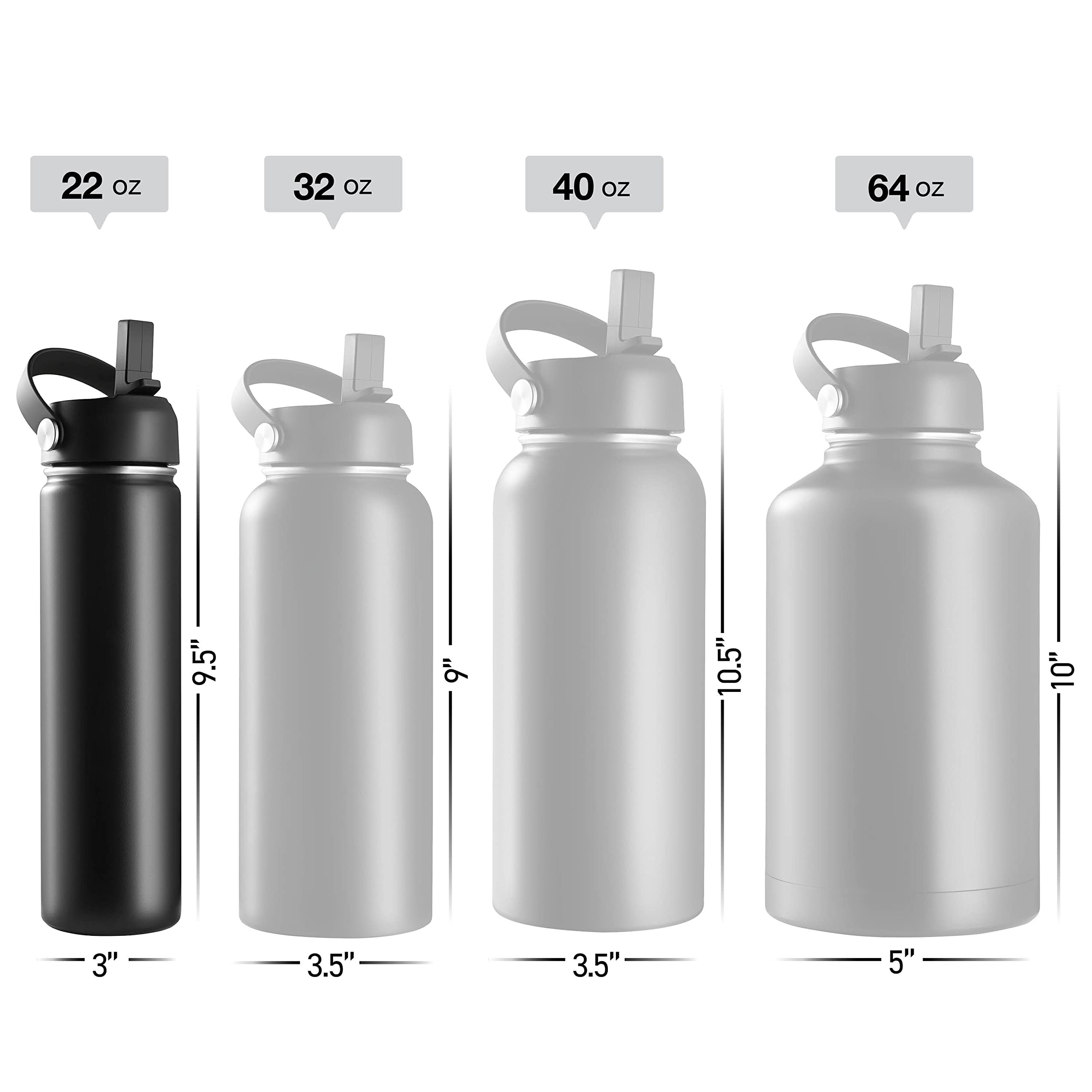 Brewberry Stainless Steel Insulated Water Bottle and Travel Mug for Hot and Cold Beverages, Wide Mouth, Double Wall Insulated Hydration Sports Water Bottle for Hiking, Biking, Outdoor, 22 OZ BPA Free