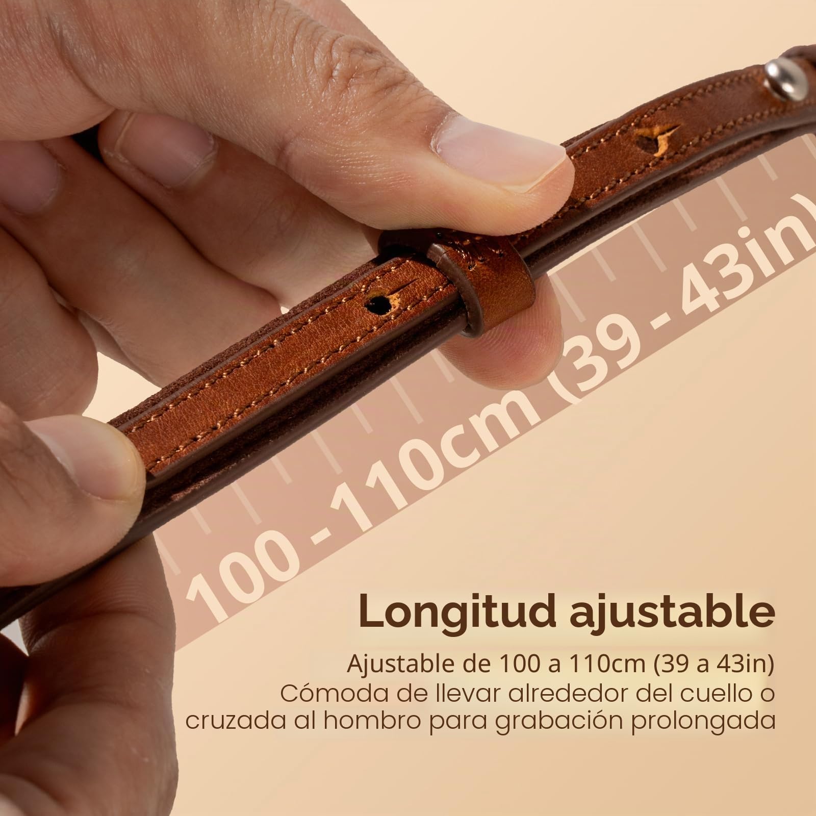 SMALLRIG Correa universal de cuero para cámara para el cuello y el hombro, ajustable de 100 a 110 cm (40 a 43 pulg.), carga máxima de 10 kg (22 lb), soporte ergonómico para el hombro para viajes