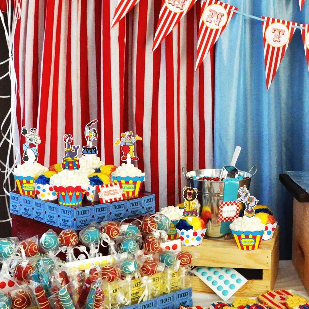 Circus Animal Cupcake Toppers and Wrappers for Carnival Circus Birthday