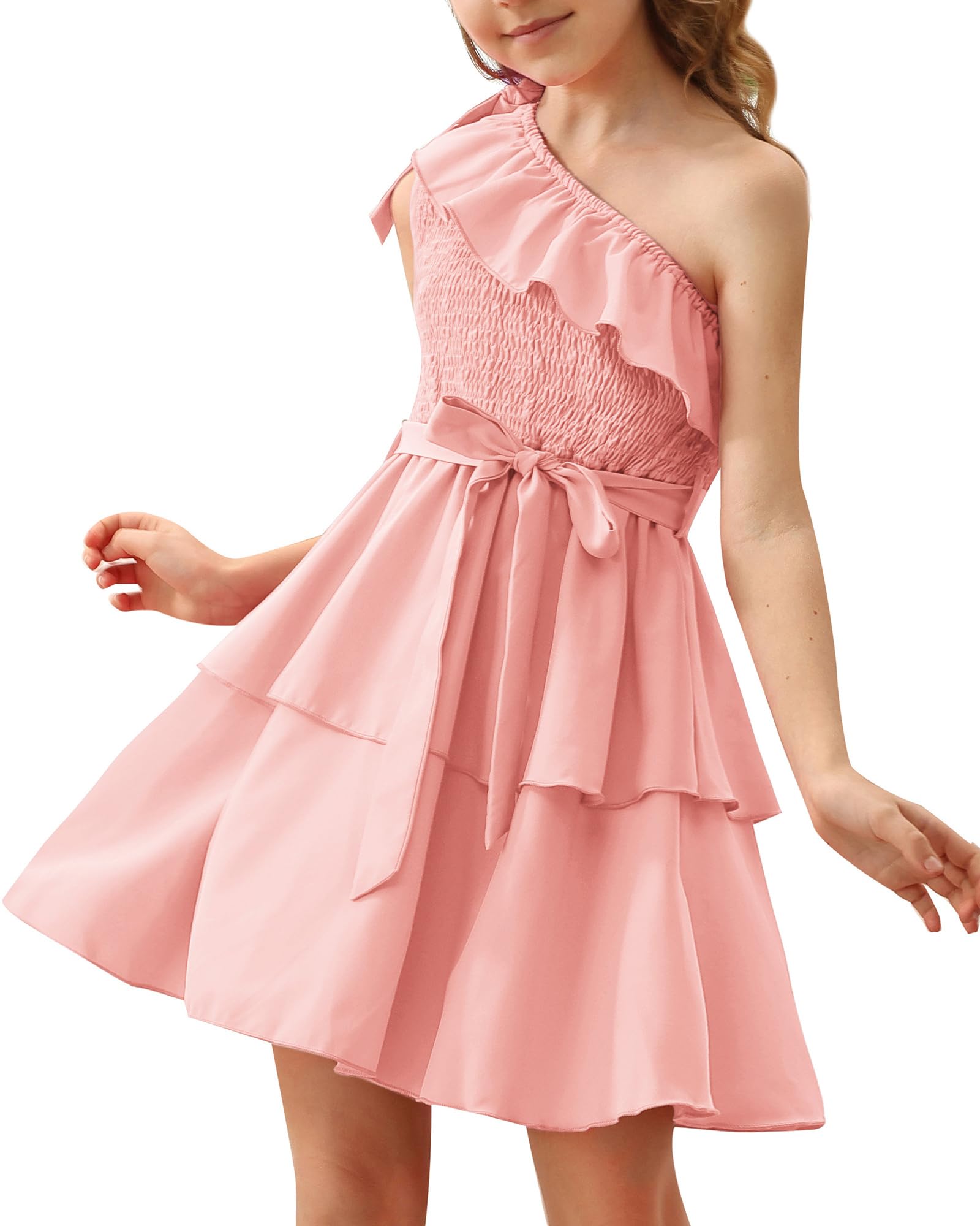 Danna Belle Girls Dress Tween One Shoulder Ruffle Tiered Layer Summer Party Dress Clothes Gifts Size 5-14