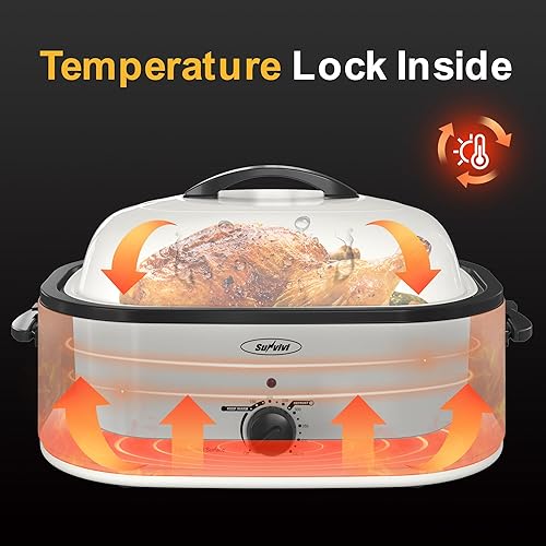 Miniatura 2 de Sunvivi Horno asador, horno asador eléctrico con tapa autohilvanada, 24 libras y 20 cuartos de galón con función única de descongelacióncalor,