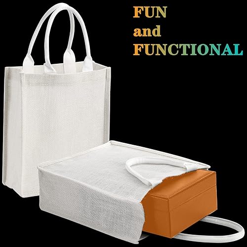 Miniatura 8 de DEAYOU Paquete de 6 bolsas de arpillera de yute, bolsa de regalo de arpillera con asa, bolsa de playa de yute laminado en el interior, bolsa de