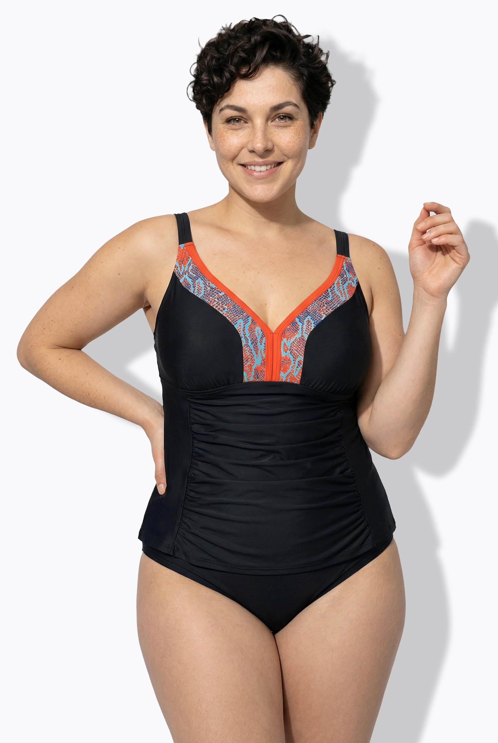 Ulla Popken Tankini con Corpino Drappeggiato, orli Decorativi, Coppe morbide e Spalline Regolabili 846877