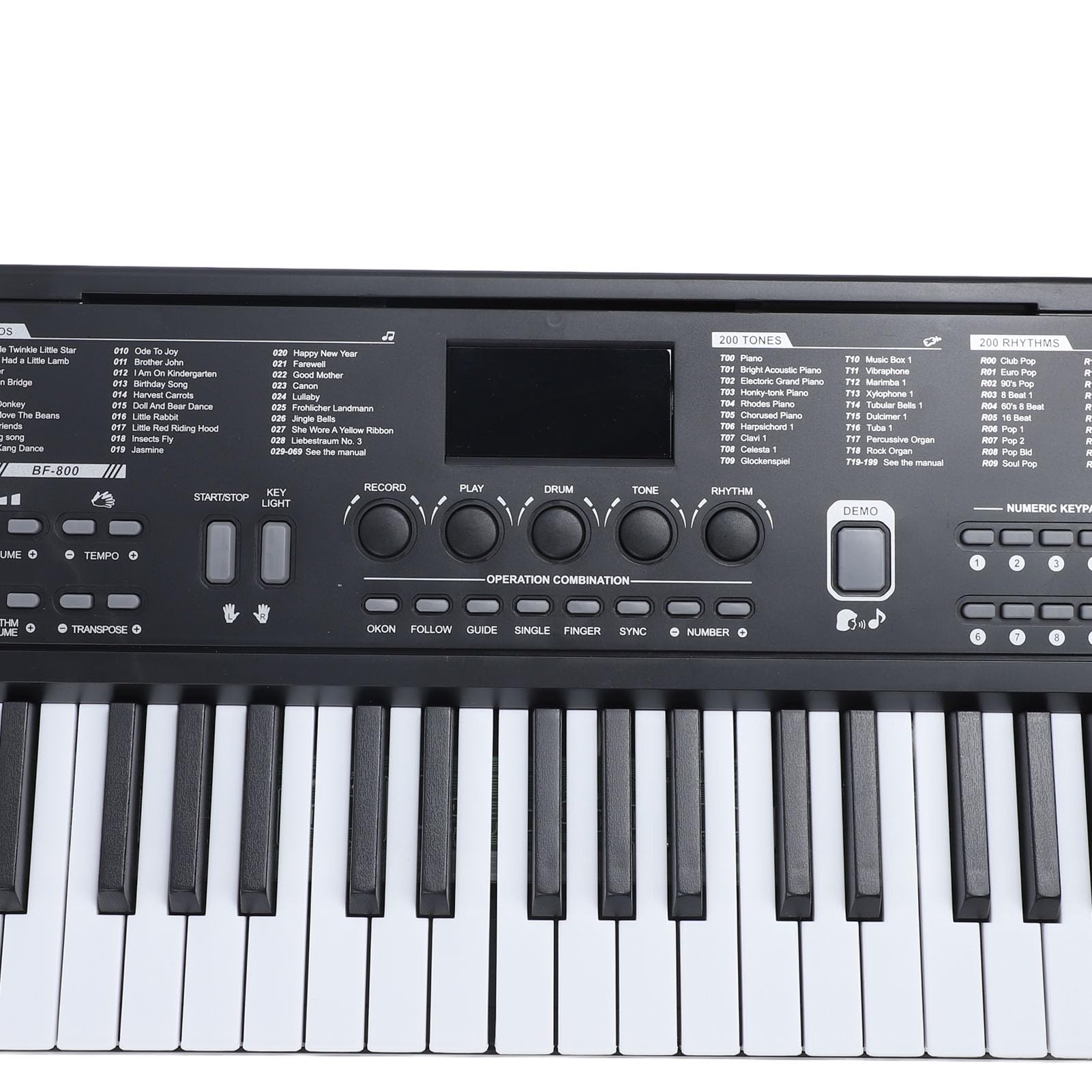 61 Klawiszy Elektroniczne Pianino z klawiaturą i Trybem Nauczania, Przenośne Pianino Cyfrowe dla Początkujących, 200 Tonów, 200 Rytmów, Programowanie 70 Utworów Demonstracyjnych,