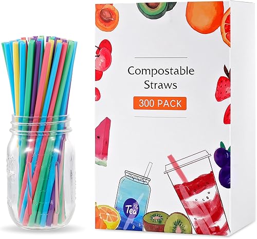 Miniatura 8 de Pajitas coloridas desechables biodegradables compostables  Pajitas de ácido poliláctico a base de plantas para jugo, café, cóctel, bebidas frías