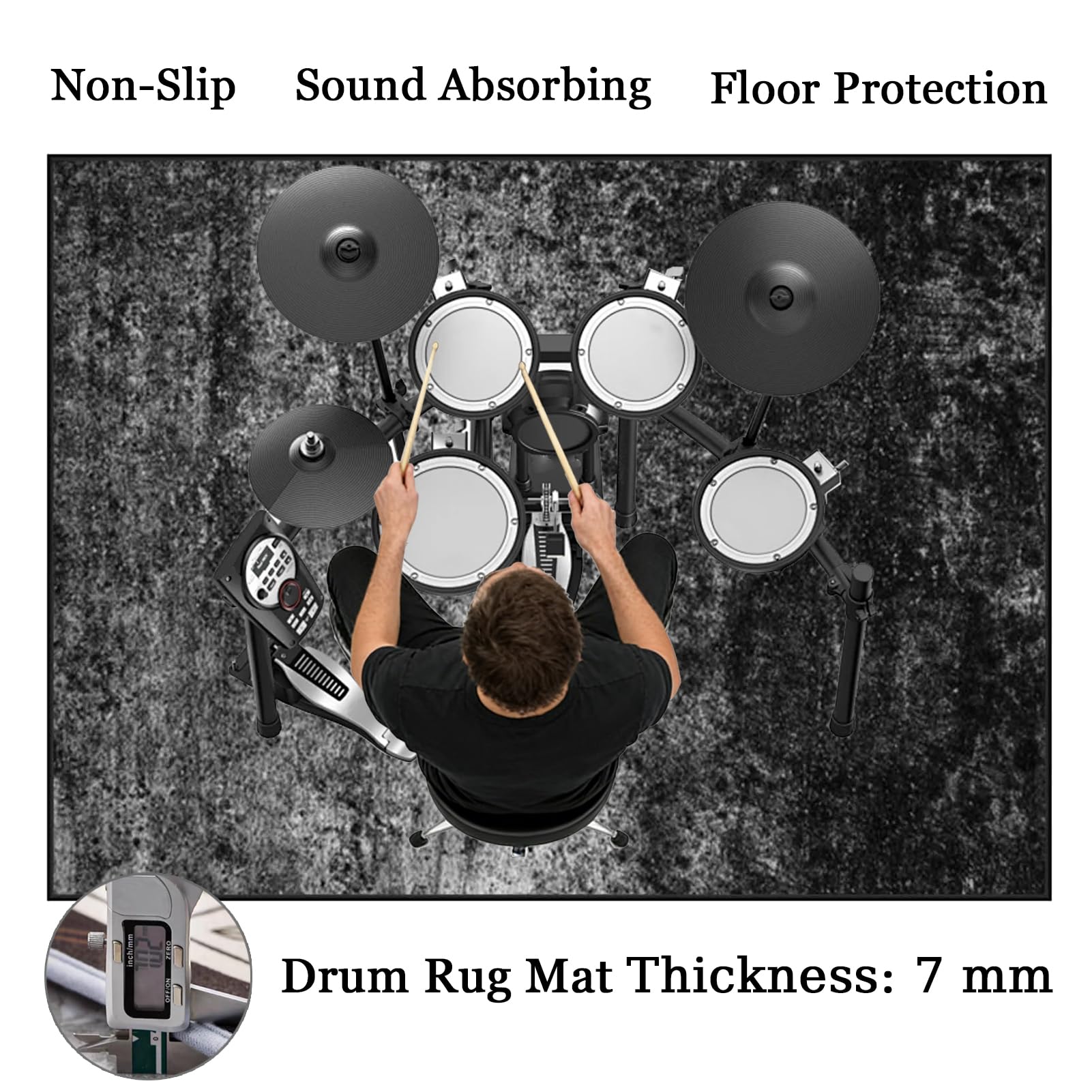 Tappetino Insonorizzato Batteria Drum Tappetino per Batteria e Percussioni Tappeto a Tamburo Tappeto per Batteria Elettrica Tappeto per Batteria Acustica Tappeto Antiscivolo Batteria 230 x 180 cm