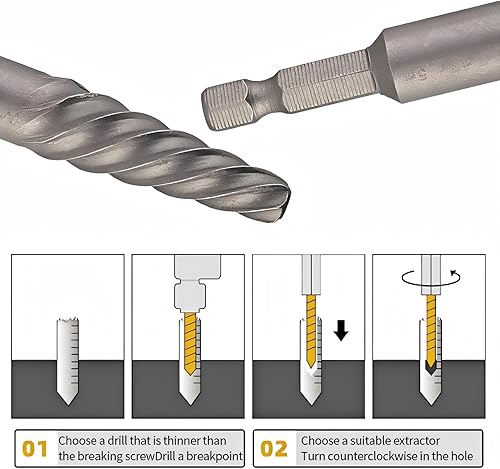 Miniatura 4 de Juego de 11 extractores de tornillos y juego de brocas para mano izquierda, removedor de pernos, kit extractor de pernos fácil de sacar, broca de