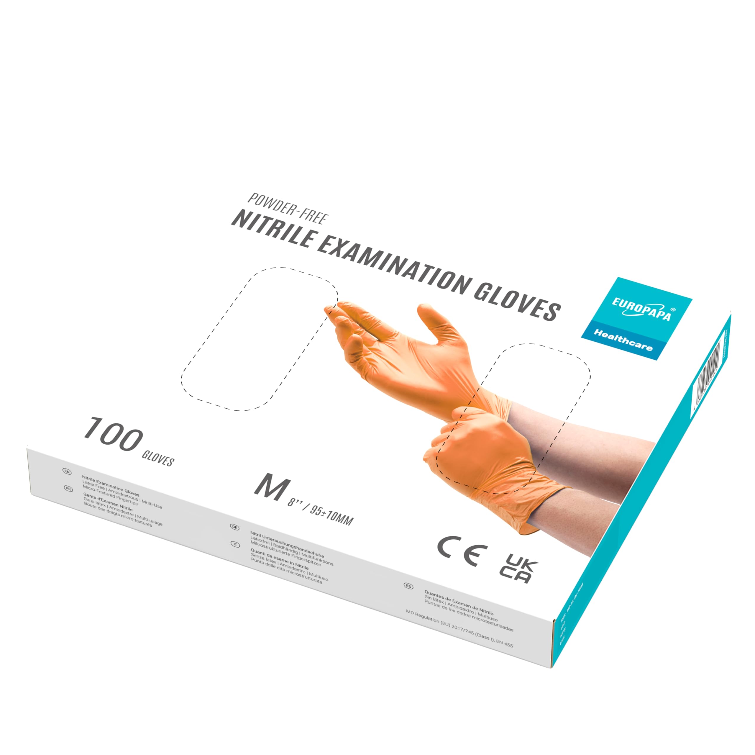 EUROPAPA® 2000 Stück (20x100) Nitrilhandschuhe Box Einweghandschuhe, Einmalhandschuhe, Untersuchungshandschuhe, puderfrei, ohne Latex, unsteril, latexfrei, disposible gloves (M, Orange)