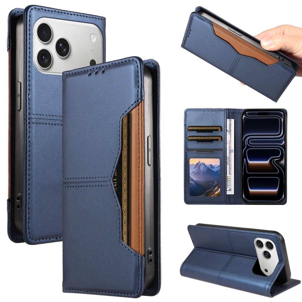 Generic Custodia compatibile con iPhone 14 Plus (colore: blu) Custodia a portafoglio in pelle per carte di credito elegante