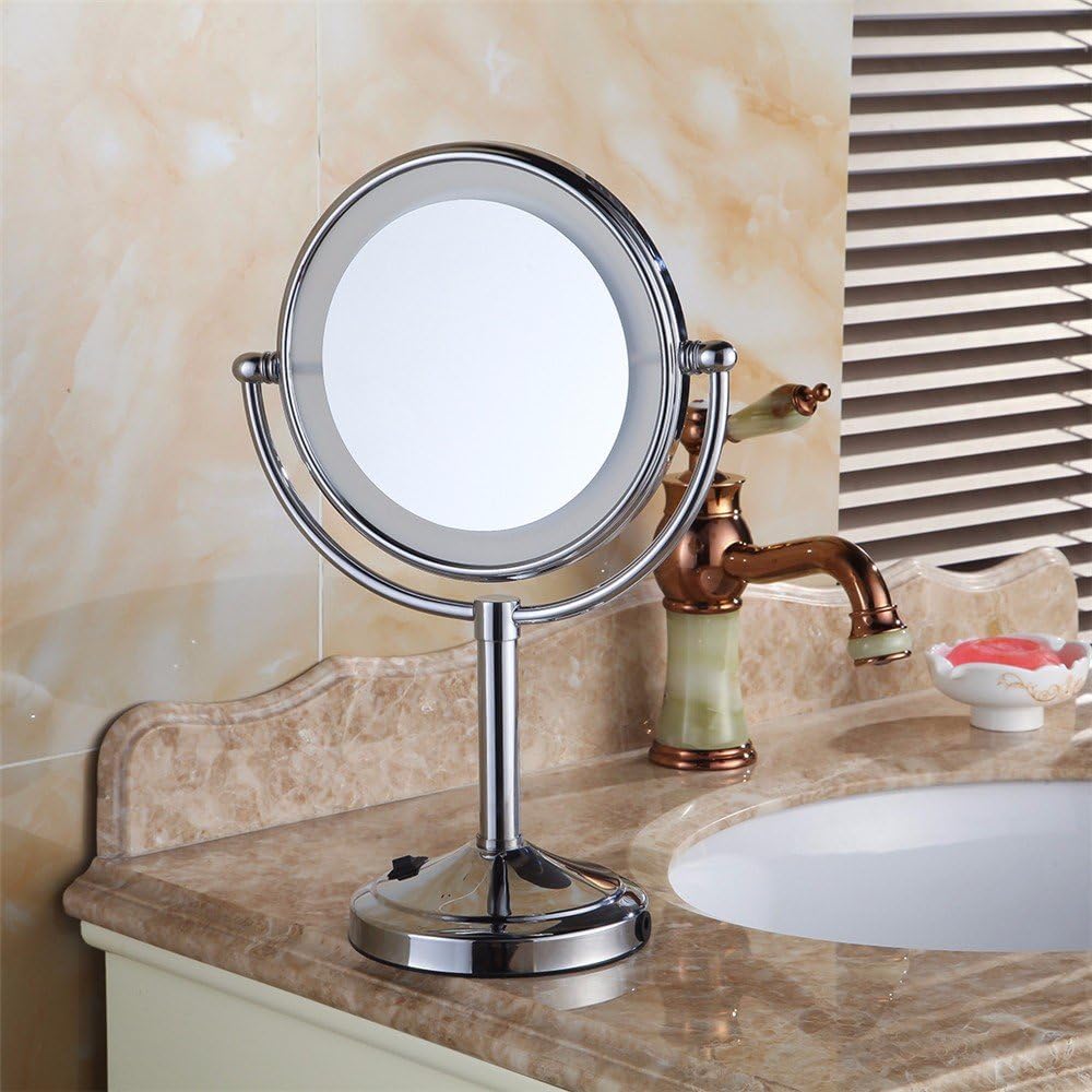 Stereo copper chrome bathroom cosmetic mirrors Double-sided rotating LED lamp cosmetology mirror