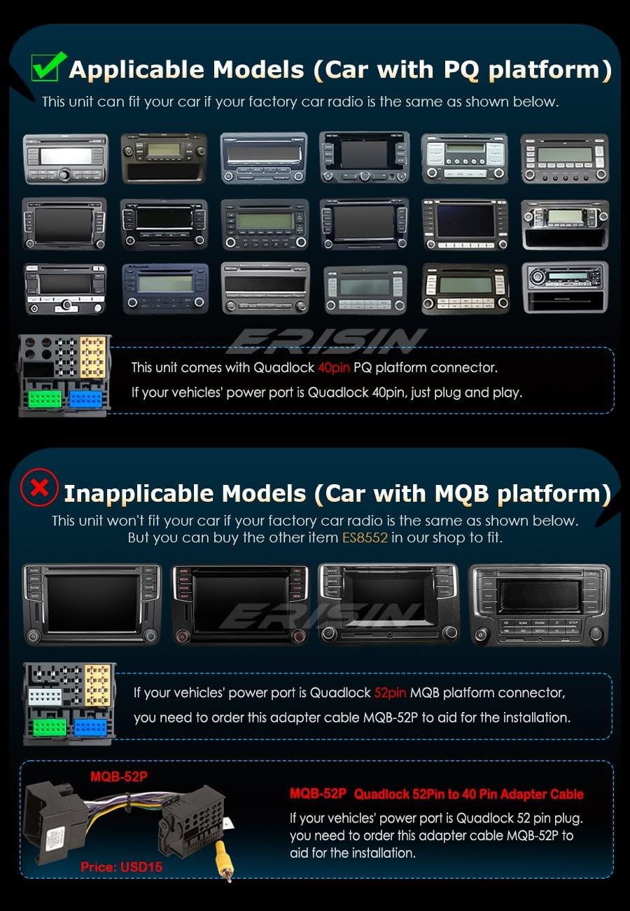 Erisin 9 pollici 8-Core Android 16 4GB+64GB Autoradio Bluetooth GPS Navigatore per VW Passat B6 Polo Golf 5/6 Touran Skoda Seat Tiguan Jetta T5 Supporta Wireless CarPlay Android Auto WiFi DSP CANbus