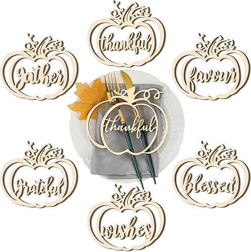 Miniatura 1 de 24 piezas de decoración de plato de Acción de Gracias, plato de madera de calabaza, decoración de otoño, letrero de tarjeta de agradecimiento