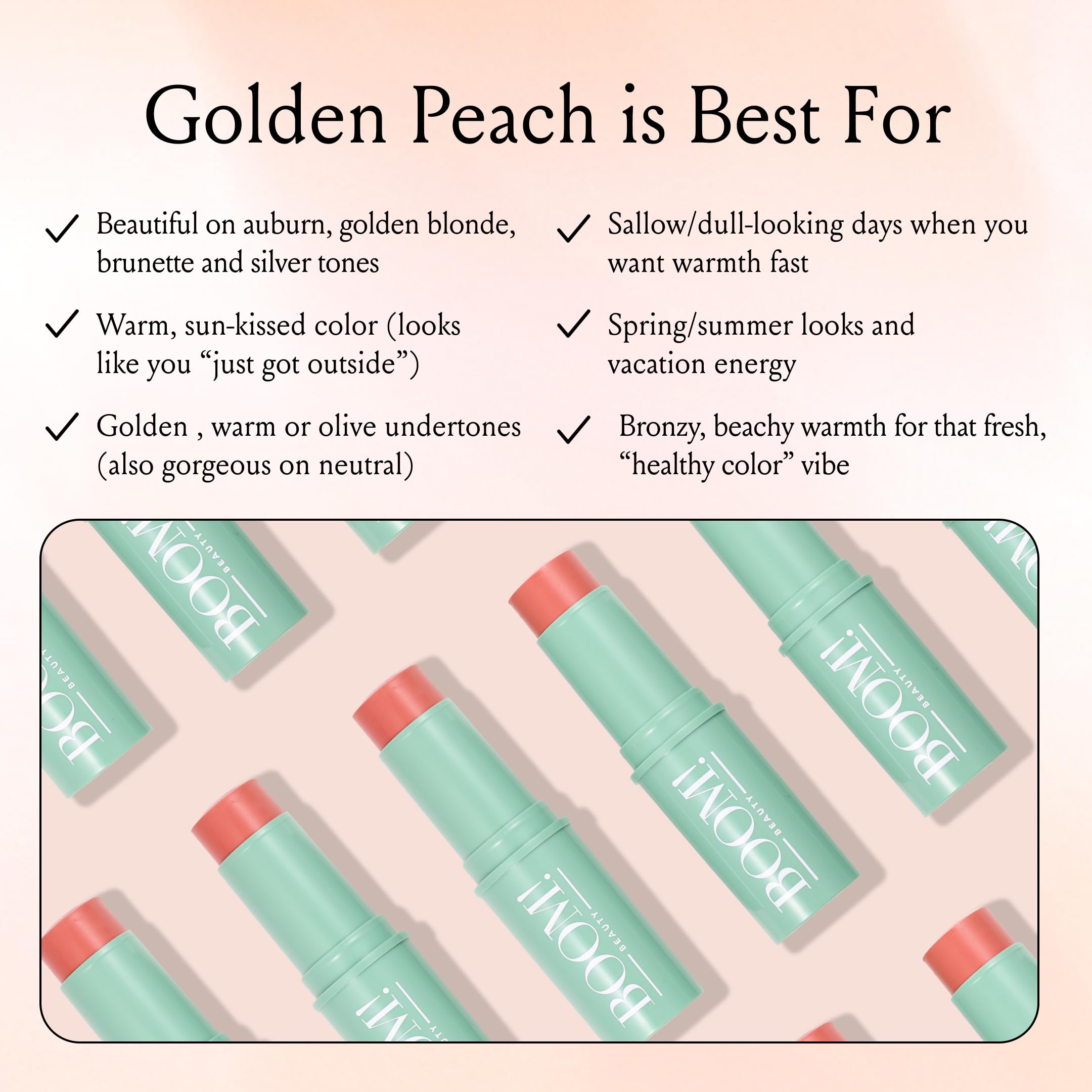 BOOM! by Cindy Joseph Boomstick Golden Peach, 3-in-1 Creme Blush Stick für Augen, Lippen & Wangen, langanhaltende, mischbare & aufbaubare Farbe für reife Haut, vegan & tierversuchsfrei