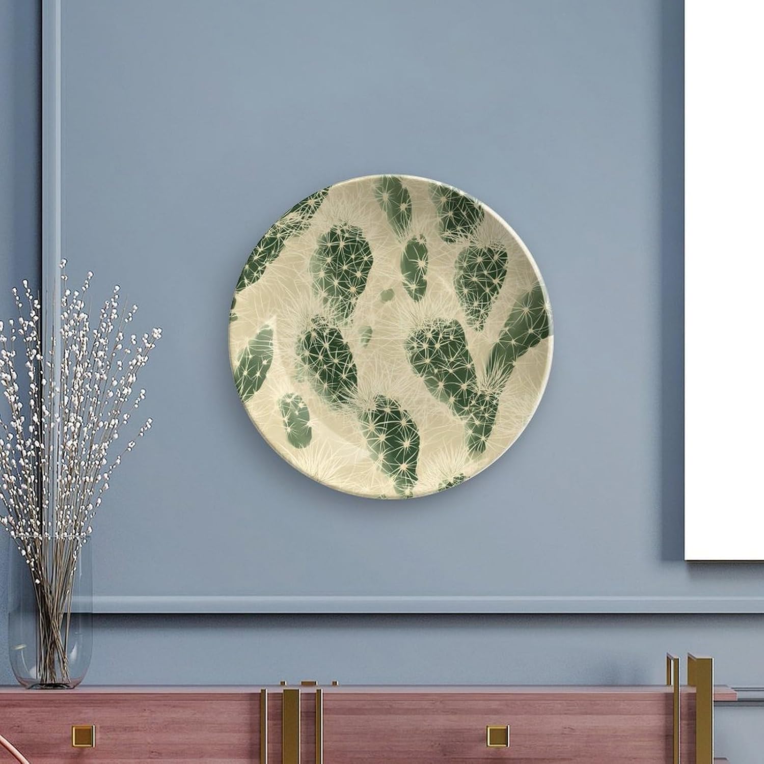 Desert Cactus Thorns Landscapes Decorative Plates for Display Ceramic Plate Tray with Stand Hanger Home Decor