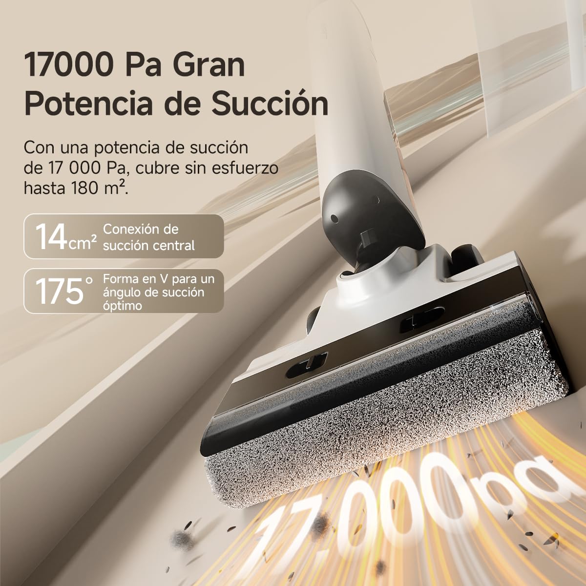 uwant D500 Aspiradora Fregadora Sin Cable, Aspirador en Seco y Húmedo, Alcance Plano de 180°, Limpieza de Bordes,Desodorización de Tanques, 17000 Pa, Secado con Aire Caliente a 65°C, Sin Enredos